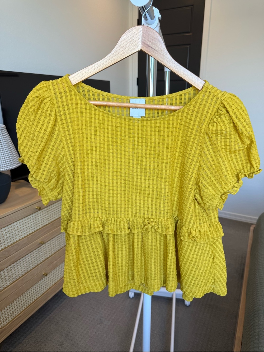 Maeve Mustard Ruffle Peplum Blouse